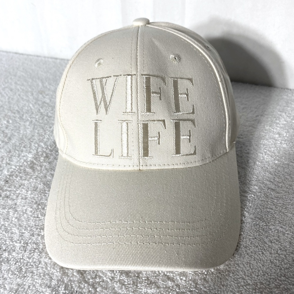 Miss to Mrs Cream 'Wife Life' Embroidered Baseball Cap NEW